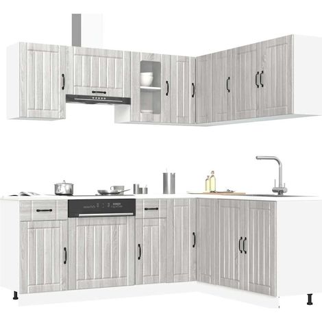 11-tlg. Küchenschrank-Set Kalmar Grau Sonoma Holzwerkstoff