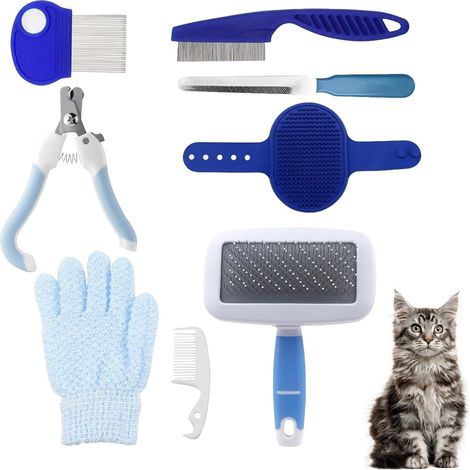 8 Pcs Small Pet Toilet Set, Rabbit Toilet Kit with Sieve Brush, Bath and Massage Mitt, Hamster Comb (Blue) (1/5)