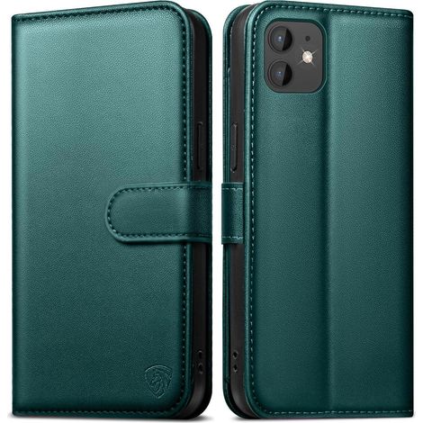 Handyhülle iPhone 12 Pro Lederhülle RFID Schutz Glas Grün (1/5)