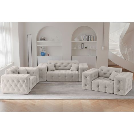 Sofaset Designersofa CHANTAL 2-1-1 in Stoff Moly Creme (1/5)