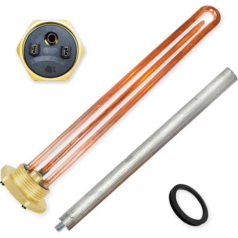 Kit Résistance Thermo Électrique Monobloc Fileté de 1¼ Pouces - Anode Magnésium - Joint. Pièce de rechange pour Chauffe-eau, Accumulateur Solaire, Chaudière (1500W) (1/5)