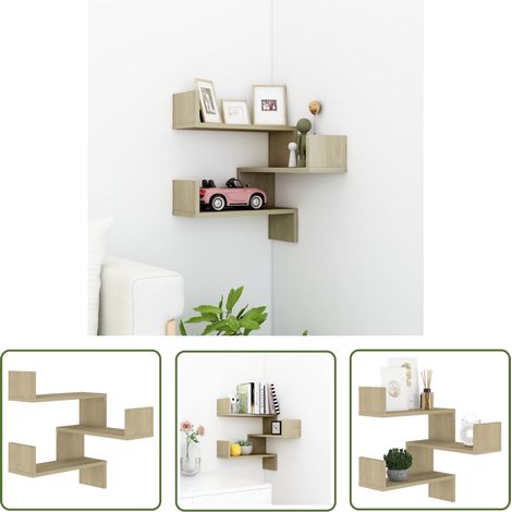 The Living Store Étagère d'angle murale Chêne Sonoma 40x40x50 cm bois ingénierie - Étagère Murale - Étagère D'angle - Rangement Mural - Décoration Murale - Meuble D'angle (1/5)
