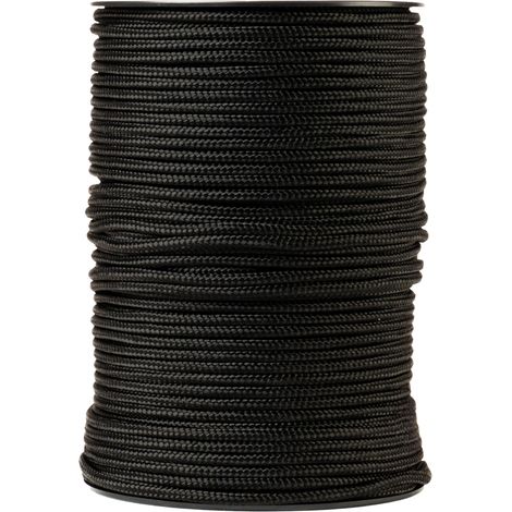 Corde nylon tressée 3mm 100m noire – Paracorde polyamide résistante à l'abrasion – Charge de rupture 170kg pour usages extérieurs exigeants