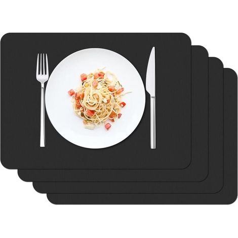 Ulisem Lot de 4 sets de table imperméables et lavables 42 x 30 cm Cuisine Salle à manger Antidérapant Résistant à la chaleur PVC Set de table Noir (1/4)