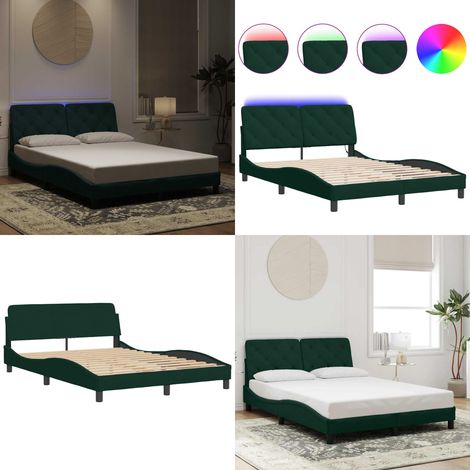 Cadre de lit avec lumières LED vert foncé 140x200 cm velours - Cadre De Lit - Lit Avec Led - Lit Design - Lit Velours - Lit Double - Home & Living (1/5)
