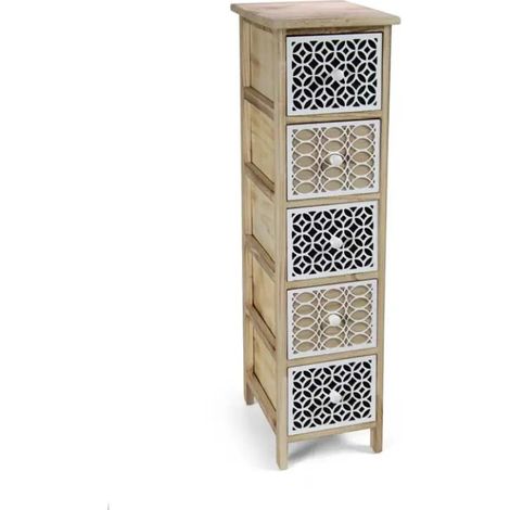Cómoda vertical de madera clara con 5 cassetti decorati 26x32x98