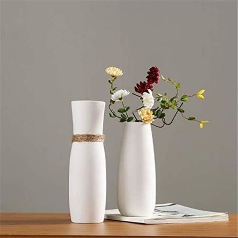 Vase Céramique Cylindrique Blanc - 25.5 cm x 7.5 cm - Décoration Intérieure Mariage Fête Bureau - 1 Pièce (1/4)