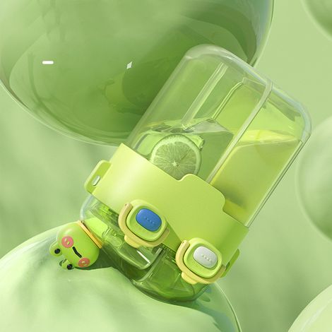 Gourde Kawaii tendance en plastique, double gourde avec paille et sangle ajustable, vert citron, 780 ml, idéale pour le sport et les voyages en extérieur. (1/5)