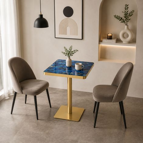 Table carrée moderne UV effet marbre, piètement métal noir, design minimaliste, parfaite pour petit espace ou salle à manger, plateau gain de place et structure légère (1/5)