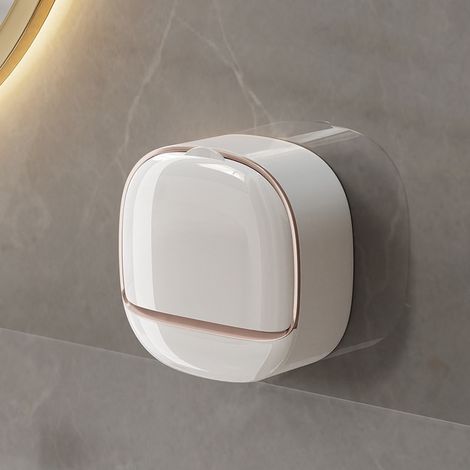 Porte-savon mural avec couvercle, sans perçage, avec système d'évacuation et rangement simple pour la salle de bain. Accessoires de salle de bain. (1/4)