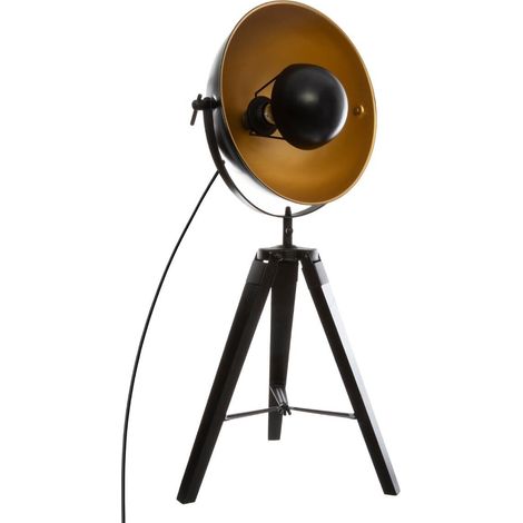 Lampe trepied coloris noir en paulownia - D. 35 x H. 71 cm -PEGANE- (1/4)