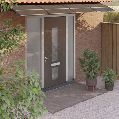 Auvent de porte Marquise d'entrée - Store Banne Noir 350x80 cm Polycarbonate BV740608 - BonneVie (1/5)
