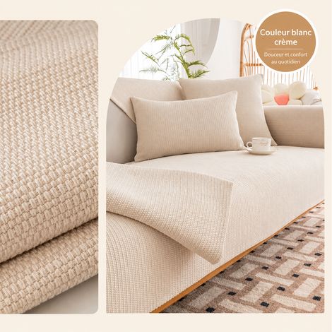 Housse de Canapé Lin Coussin Assise Antidérapant FYP Nuage Blanc Lait 70 x 180 cm 500 g – Livraison gratuite