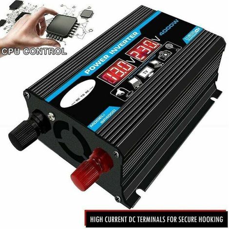 Convertisseur Pur Sinus 12V 220V 4000W avec Onduleur Onde Sinusoïdale Pure, Transformateur équipé d'une Prise EU, d'un Port USB, d'un Port Type-C et d'un Écran LCD.-
