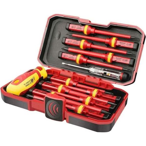 Coffret de tournevis Lot de 13 Tournevis Isolés CR-V Haute Tension 1000V Magnétique Phillips Fente Torx Tournevis Durable Outil manuel, Kit D'outils de Réparation D'électricien, (1/4)