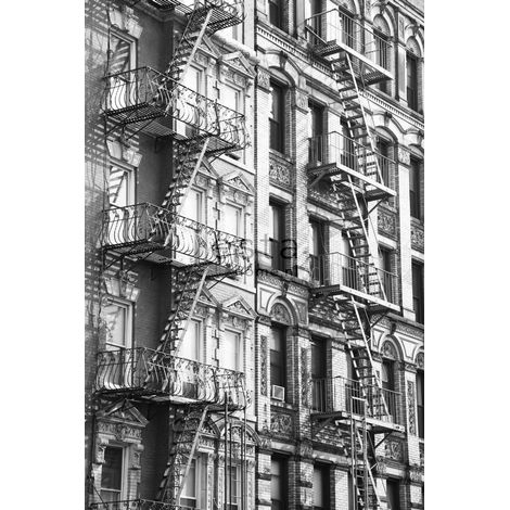 papier peint panoramique escalier de secours noir et blanc - ESTAhome (1/5)