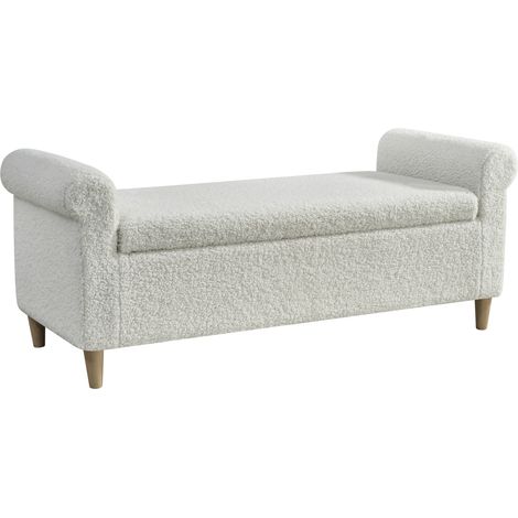 Pouf coffre de rangement blanc en tissu avec couvercle relevable, style scandinave, assise d'appoint compacte pour salon ou chambre - CHICFURN (1/5)