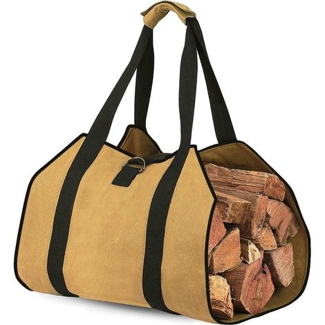 Sac à Bûche Cheminée Sac de Rangement pour le Bois de Chauffage Grande Capacité Porte-bûches De Plein Air Porte-bûches en Bois Ciré avec Poignées Solide Sac de Transport en Bois(99x46CM) (1/5)