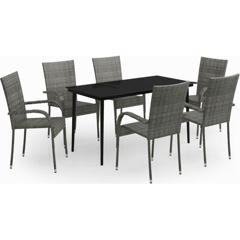 Maison Exclusive - 7-tlg. Garten-Essgruppe Grau und Schwarz