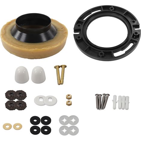 Joint d'étanchéité pour cuvette WC anti-odeur et fuite - Bride de collecteur avec vis d'ancrage - Kit complet de fixation et installation sanitaire.