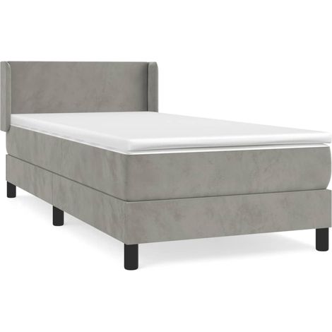 Lit simple Lit adulte Sommier à lattes de lit et matelas Gris clair 80x200 cm Velours
