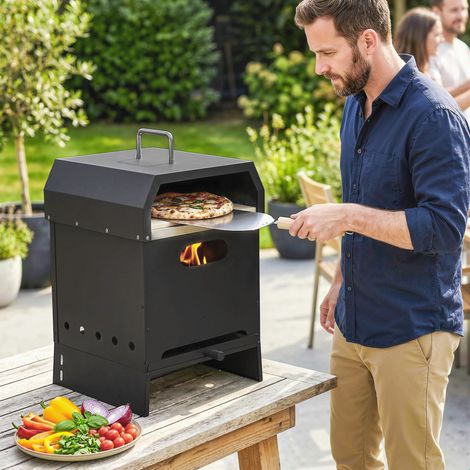 Forno per pizza a legna da esterno 3 in 1, forno a 2 livelli con pietra refrattaria, maniglie e pala per pizza.