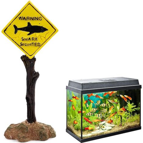 Aquariumdekoration Kunstharz Ornament Unterwasserlandschaft Einzigartiges Warnschild 14,7 cm lang Gelb (1/5)