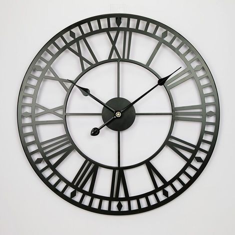 Reloj de pared metálico con números romanos, estilo industrial retro vintage tradicional, silencioso, decorativo, ideal para sala de estar, oficina o cafetería (40 cm, manecillas doradas). (1/5)