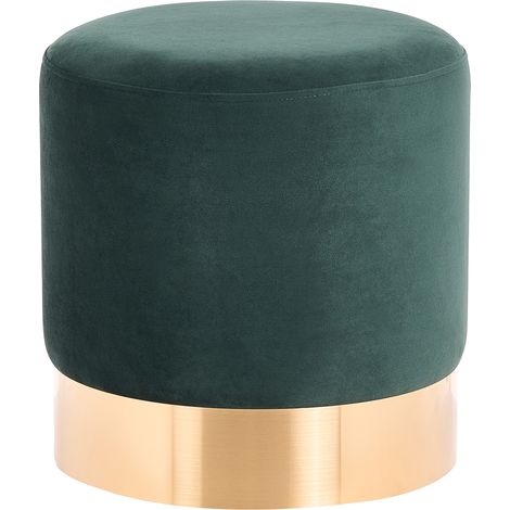 Puf de terciopelo verde oscuro dorado 39 cm reposapiés glamour moderno Sophia (1/5)