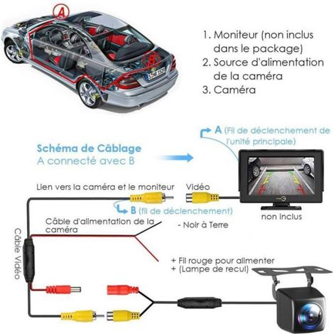 Camera Recul - 170 Degres Grand Angle - Vision Nocturne HD 720x540 - Etanche IP67 - Compatible RCA 12 V - Pour Voiture Camion Van Bus (1/5)
