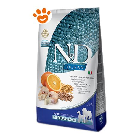Farmina Cane Adult Medium e Maxi N&D Ocean 2,5kg Merluzzo Farro Avena e Arancia