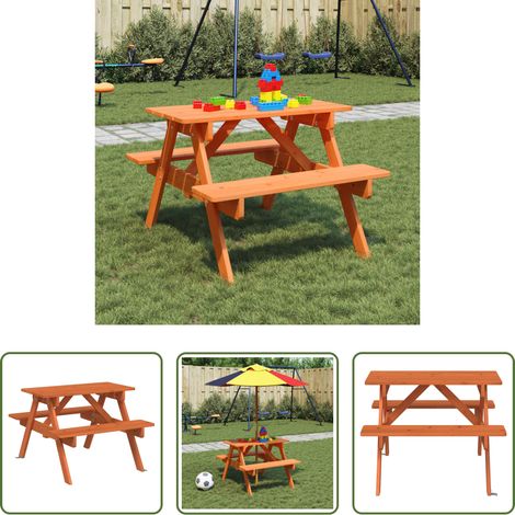 vidaXL Holzbank - Picknicktisch für 4 Kinder mit Schirmloch Massivholz Tanne (1/5)