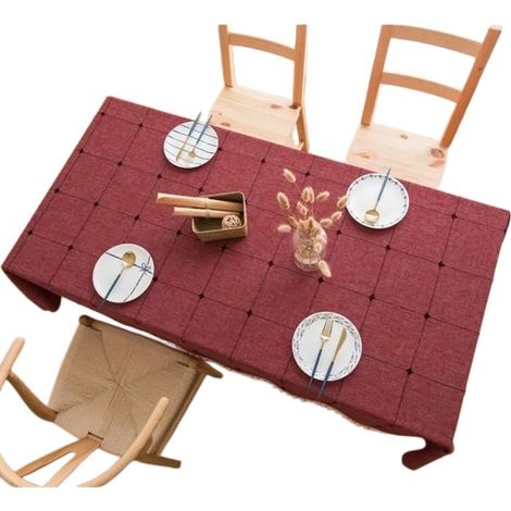 Nappe rectangulaire à carreaux 140x200cm, en lin, antitache, pour la cuisine (1/3)