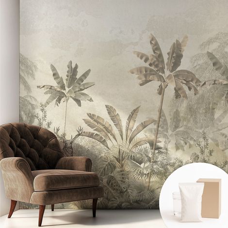 Papier peint décoratif avec colle pour salon, chambre à coucher et bureau – Design moderne et facile à poser Jungle tropicale 250x250 cm (1/5)