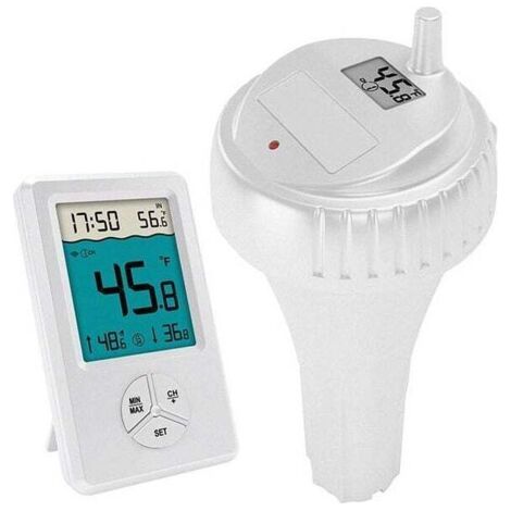 Thermomètre de piscine flottant sans fil, thermomètre intérieur extérieur pour piscine, spa, bains à remous et étangs, blanc