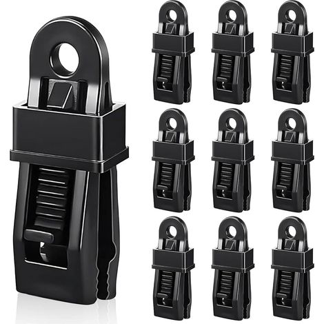 Attache Bache Piscine Noir,10 Pièces Plastique Pince pour Bache avec Verrouillage Pinces,Clip de Tente Réutilisable pour Tente,Auvents,Couvertures, Bannières de Fixation (1/5)