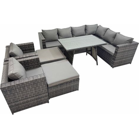Fimous Rattan garden furniture Patio Furniture Sets with Dining Table 2 Stools Dark Grey Mixed (1/5)