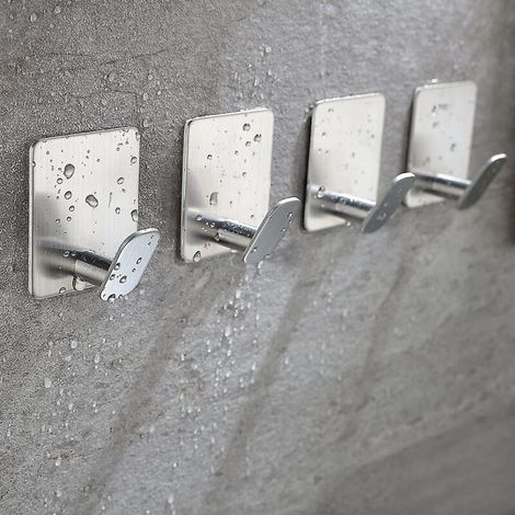 Hameçon adhésif sans perçage en acier inoxydable, 6 x 5 cm, argenté, en quatre parties. (1/5)
