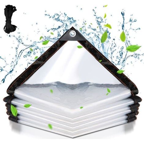 Bâche transparente, 200 x 200 cm, imperméable, 110 g/m², avec œillets/cordes, housse de protection, bâche imperméable (1/5)