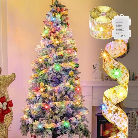 Guirlande lumineuse pour sapin de Noël - 8 modes d'éclairage pour illuminer votre sapin - 3,8 cm x 5 m, multicolore, fonctionne sur piles (1/5)