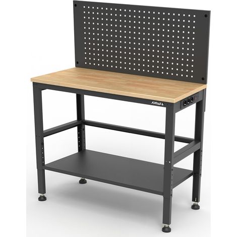 Banco de trabajo con panel perforado, altura ajustable y enchufes AC y USB, 1220 x 510 mm
