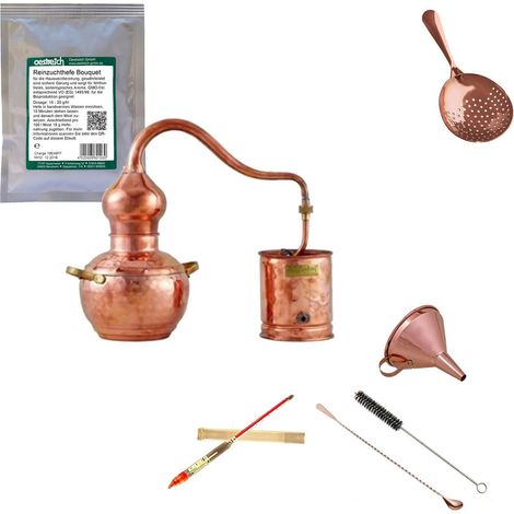 Destille Komplettset - Destille Alembic premium 1 Liter Kupfer mit Reinzuchthefe