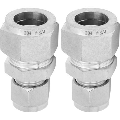 2 Stück Kompressionsrohradapter, gerade, Edelstahl 304, Doppelklemmring-Reduzierverschraubung, Ф1/2"-Ф3/4" (1/5)