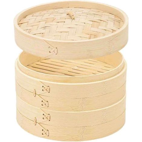 Cuiseur vapeur en bambou à 2 niveaux pour riz naturel chinois avec couvercle (22 cm) (1/5)