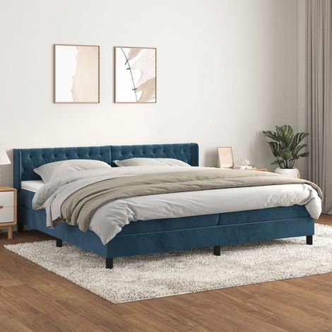 Lit double et matelas Lit à sommier tapissier et matelas Lit Adulte Bleu foncé 200x200cm Velours BVM88107 (1/5)