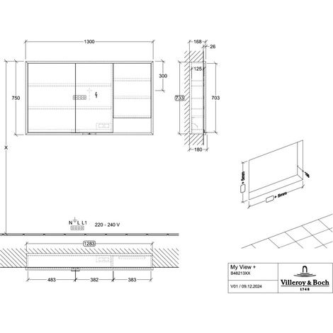 Villeroy & Boch B4821300 Armoire à miroir encastrable My View+ B48213