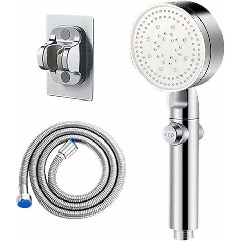 Pommeau de Douche Haute Pression Économiseur d'Eau, Douchette de Salle de Bains Réglable 6 Fonctions, Anti-Tartre avec Robinet d'Arrêt (1/5)
