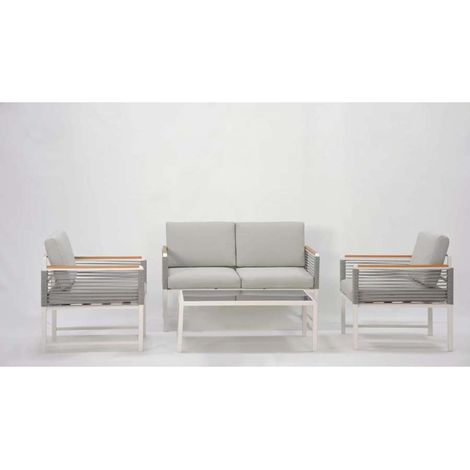 Domo Mea Salotto da Giardino Tavolara in Alluminio Bianco e Fune Beige