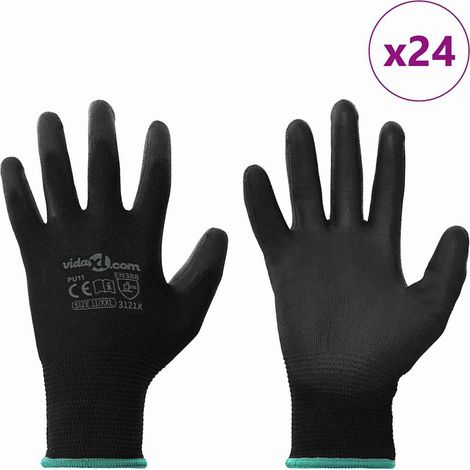 vidaXL Guantes de Trabajo 24 uds. Negro 11 / XXL Poliéster (1/2)