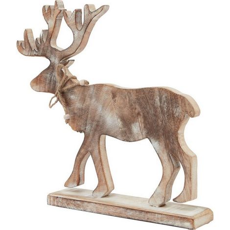 White Wash Collection Stag Decoration - Wood - L6 x W32 x H35 cm - Brown